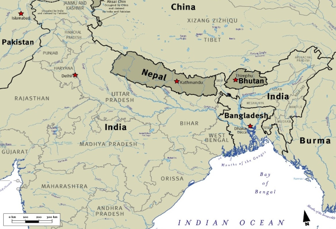 nepal bhutan map
